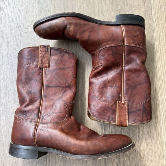 Justin Roper Boots Men 9.5D Classic Deerlite Roper Western Chestnut Marbled 3163 - Picture 2 of 15